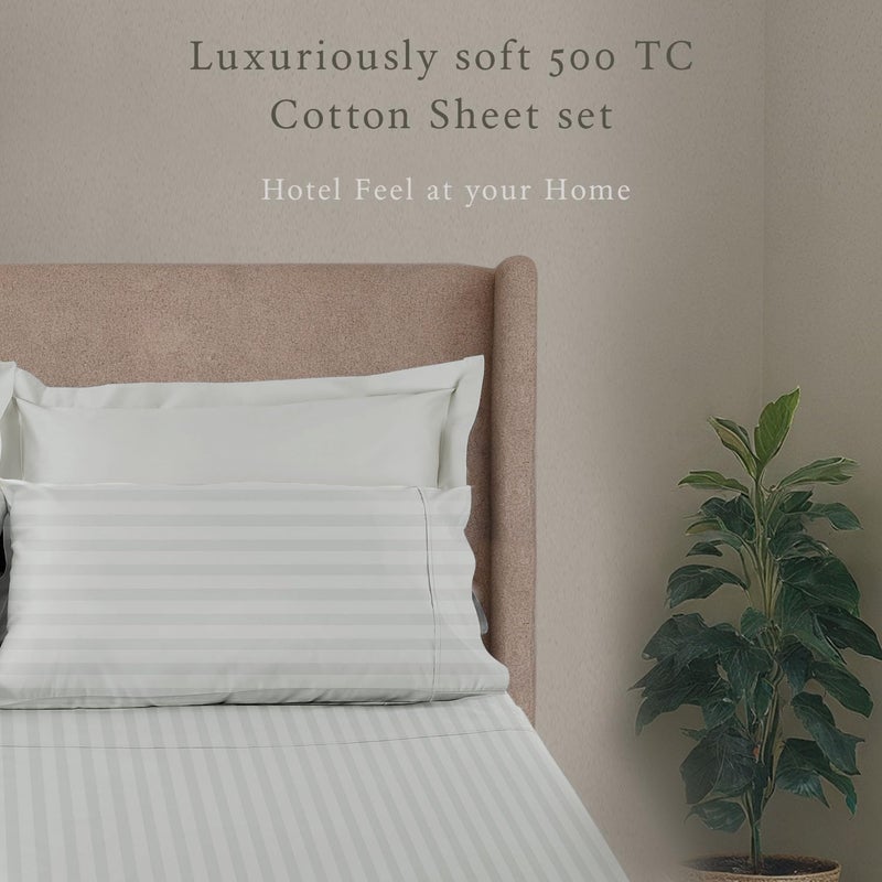 Threadmill 500 Thread Count Twin-XL Size Damask Stripe, 3 Pc Luxury Cotton Bed Sheet Set, Silky Soft Light Grey Sheets with 15" Elasticized Deep Pocket, 1 Pillowcase & Free Tote Bag - Image 2
